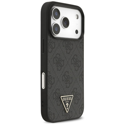 MagSafe Hülle für Apple iPhone 17 Pro, Guess, 4G Triangle Logo mit Kordelband, Schwarz