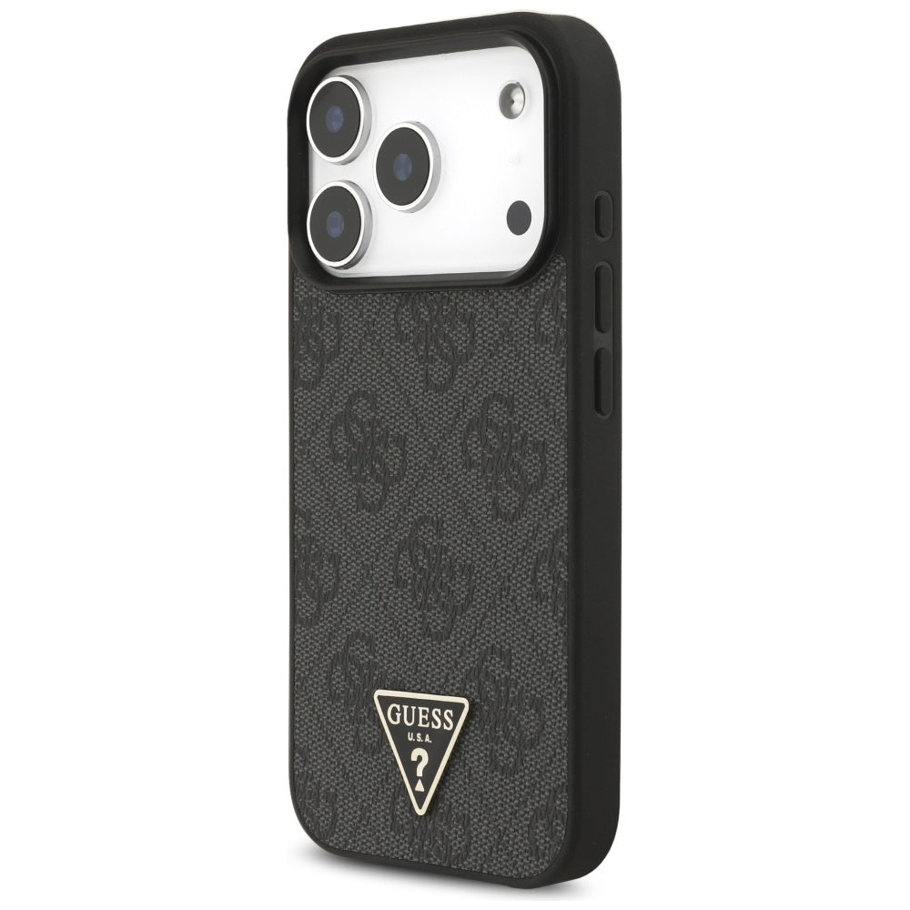 MagSafe Hülle für Apple iPhone 17 Pro, Guess, 4G Triangle Logo mit Kordelband, Schwarz