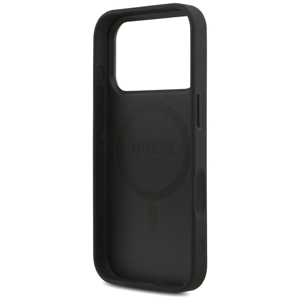 MagSafe Hülle für Apple iPhone 17 Pro, Guess, 4G Triangle Logo mit Kordelband, Schwarz