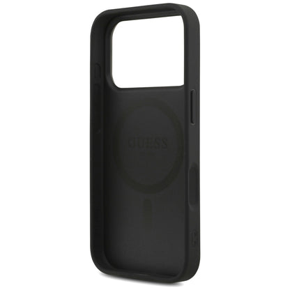 MagSafe Hülle für Apple iPhone 17 Pro, Guess, 4G Triangle Logo mit Kordelband, Schwarz