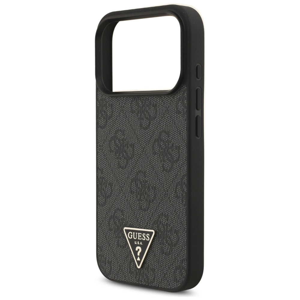 MagSafe Hülle für Apple iPhone 17 Pro, Guess, 4G Triangle Logo mit Kordelband, Schwarz
