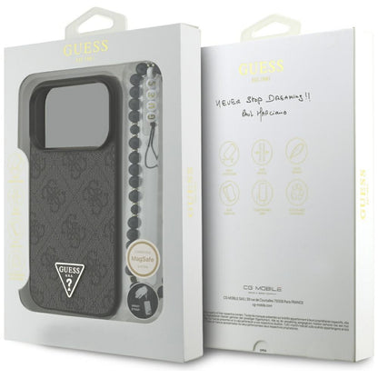 MagSafe Hülle für Apple iPhone 17 Pro, Guess, 4G Triangle Logo mit Kordelband, Schwarz