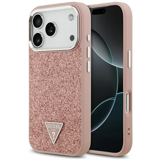 MagSafe Hülle für Apple iPhone 17 Pro, Guess, Glitter Triangle Logo, Rosa