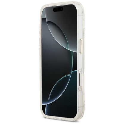 MagSafe Hülle für Apple iPhone 17 Pro, Guess, IML Metal Glitter Flowers Triangle, Weiß