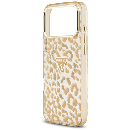 MagSafe Hülle für Apple iPhone 17 Pro, Guess, Leopard Glitter, Braun