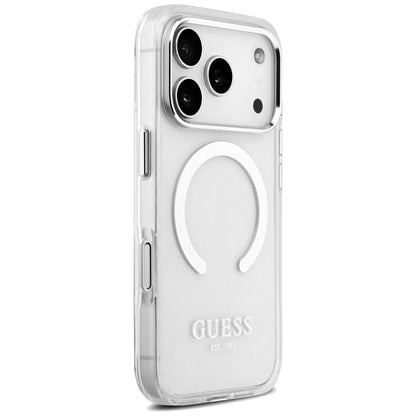 MagSafe Hülle für Apple iPhone 17 Pro, Guess, Metal Outline, Silber