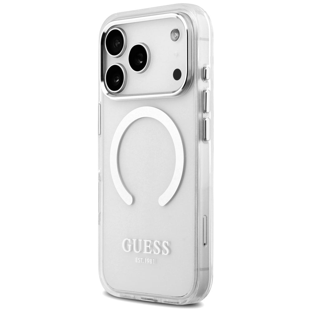 MagSafe Hülle für Apple iPhone 17 Pro, Guess, Metal Outline, Silber