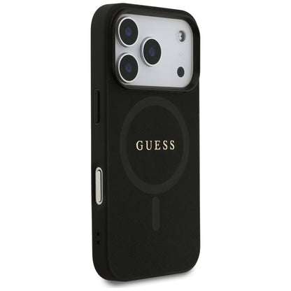 MagSafe Hülle für Apple iPhone 17 Pro, Guess, Saffiano Classic Logo, Schwarz