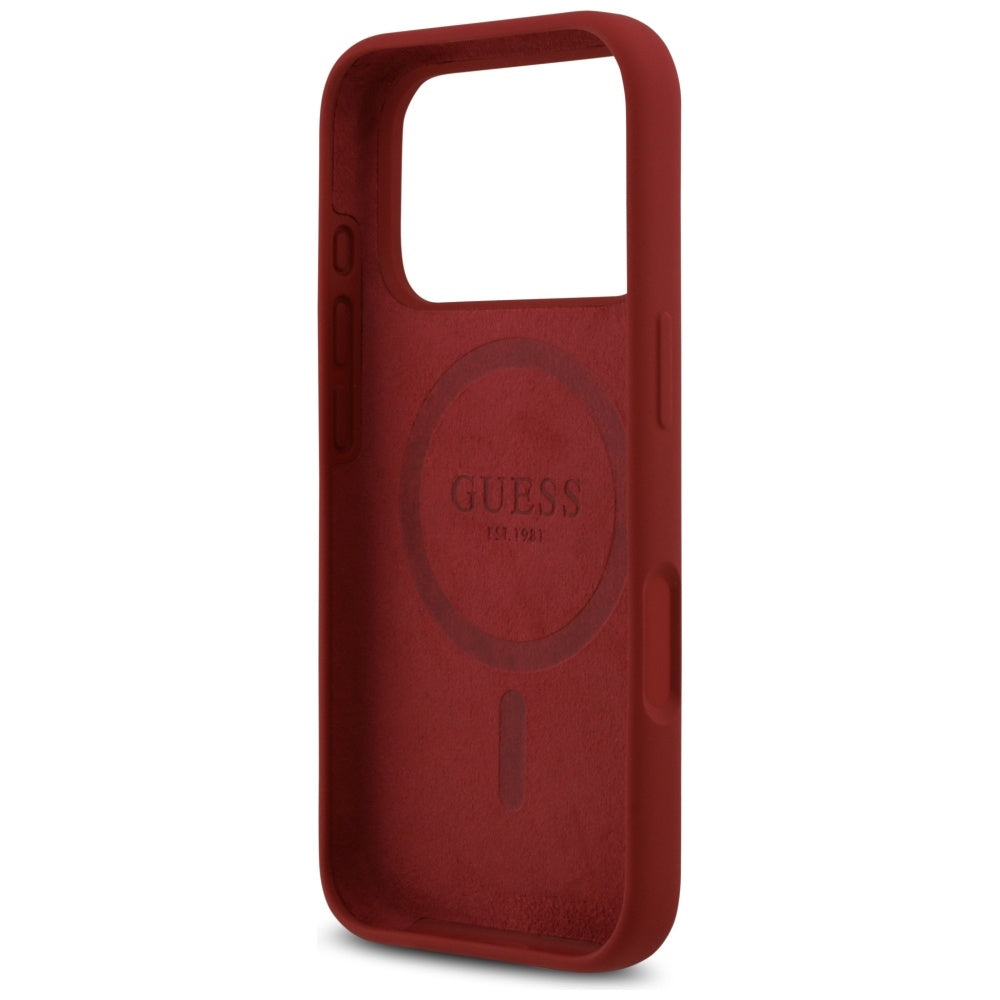 MagSafe Hülle für Apple iPhone 17 Pro, Guess, Script Metal Logo, Rosa