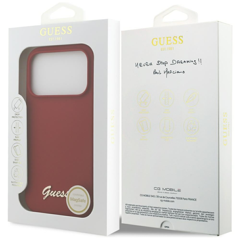 MagSafe Hülle für Apple iPhone 17 Pro, Guess, Script Metal Logo, Rosa