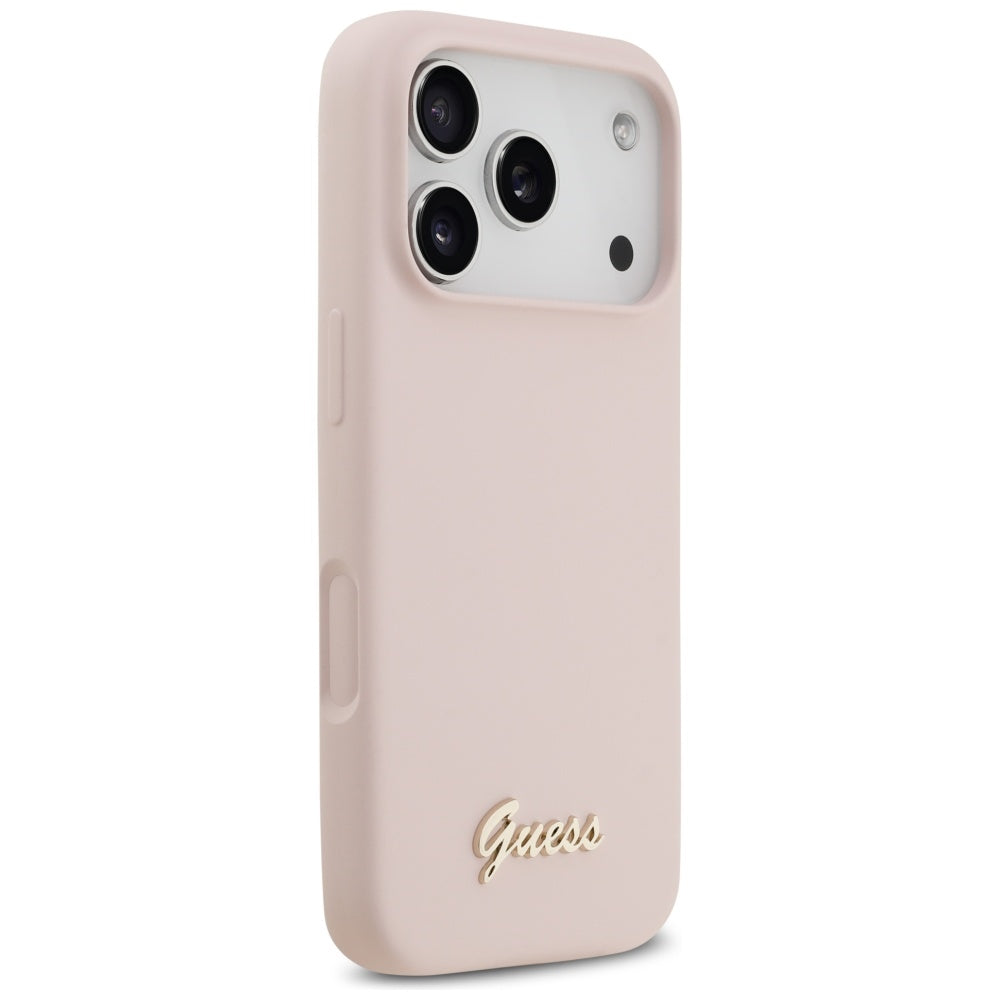 MagSafe Hülle für Apple iPhone 17 Pro, Guess, Script Metal Logo, Hellrosa