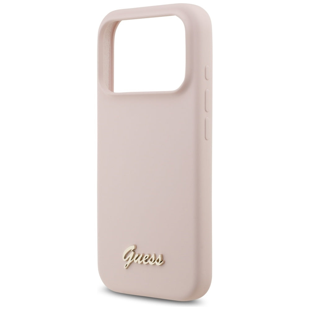 MagSafe Hülle für Apple iPhone 17 Pro, Guess, Script Metal Logo, Hellrosa