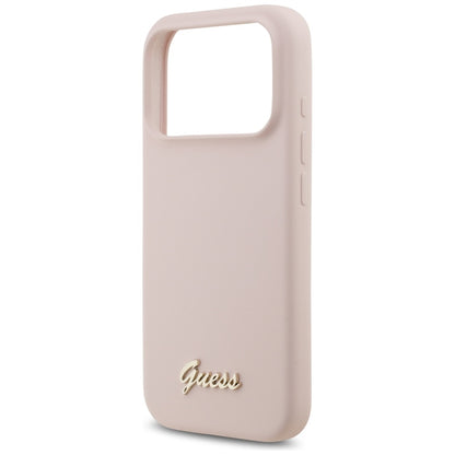 MagSafe Hülle für Apple iPhone 17 Pro, Guess, Script Metal Logo, Hellrosa
