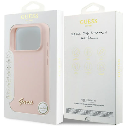 MagSafe Hülle für Apple iPhone 17 Pro, Guess, Script Metal Logo, Hellrosa
