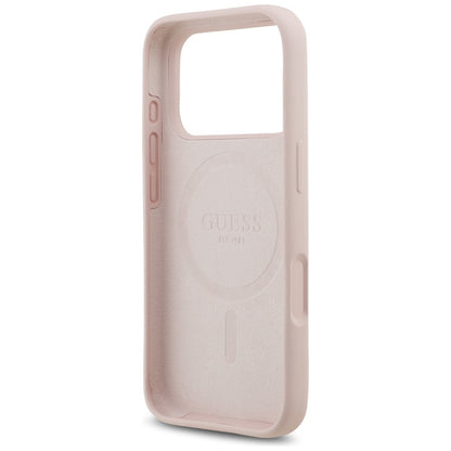 MagSafe Hülle für Apple iPhone 17 Pro, Guess, Script Metal Logo, Hellrosa