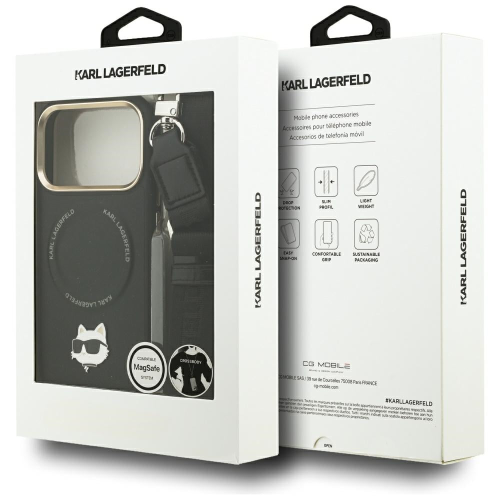 MagSafe Hülle für Apple iPhone 17 Pro, Karl Lagerfeld, Big Strap Choupette Metal Logo, Schwarz