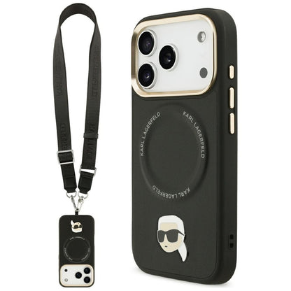 MagSafe Hülle für Apple iPhone 17 Pro, Karl Lagerfeld, Big Strap Karl Metal Logo, Schwarz