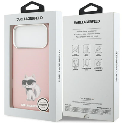 MagSafe Hülle für Apple iPhone 17 Pro, Karl Lagerfeld, IML Aquarelle Logo Choupette, Rosa