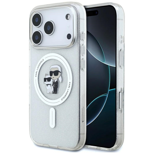 MagSafe Hülle für Apple iPhone 17 Pro, Karl Lagerfeld, IML Glitter Karl & Choupette, Transparent