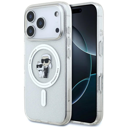 MagSafe Hülle für Apple iPhone 17 Pro, Karl Lagerfeld, IML Glitter Karl & Choupette, Transparent
