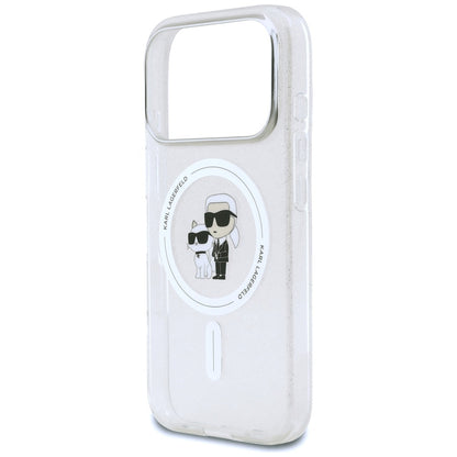 MagSafe Hülle für Apple iPhone 17 Pro, Karl Lagerfeld, IML Glitter Karl & Choupette, Transparent