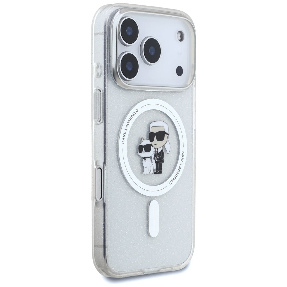 MagSafe Hülle für Apple iPhone 17 Pro, Karl Lagerfeld, IML Glitter Karl & Choupette, Transparent