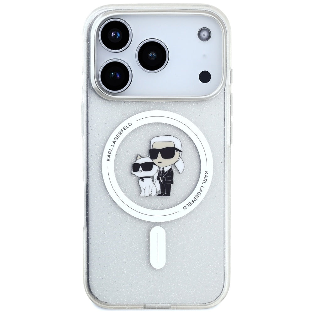 MagSafe Hülle für Apple iPhone 17 Pro, Karl Lagerfeld, IML Glitter Karl & Choupette, Transparent