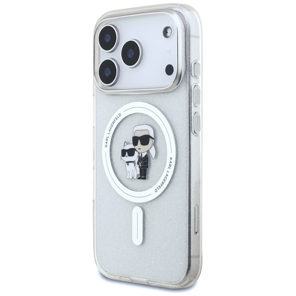 MagSafe Hülle für Apple iPhone 17 Pro, Karl Lagerfeld, IML Glitter Karl & Choupette, Transparent