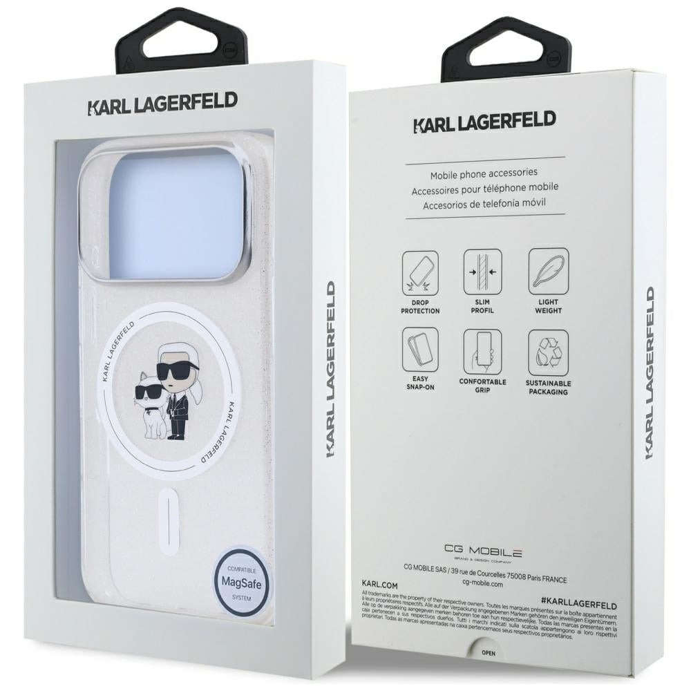 MagSafe Hülle für Apple iPhone 17 Pro, Karl Lagerfeld, IML Glitter Karl & Choupette, Transparent