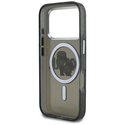 MagSafe Hülle für Apple iPhone 17 Pro, Karl Lagerfeld, IML Sketch Logo Glitter Karl & Choupette, Schwarz.