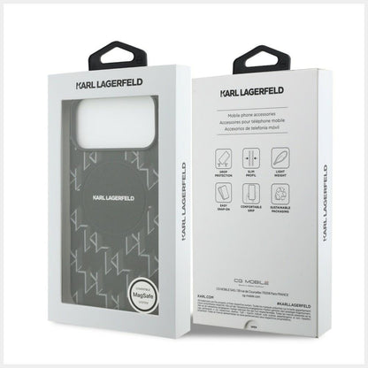 MagSafe Hülle für Apple iPhone 17 Pro, Karl Lagerfeld, KL Monogram Logo, Schwarz