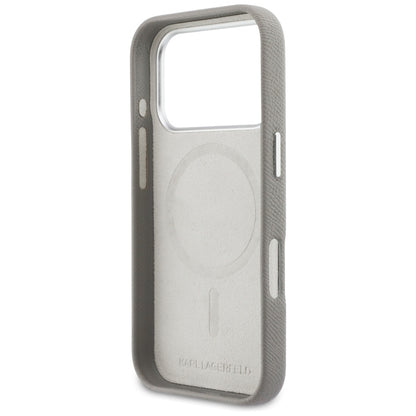 MagSafe Case for Apple iPhone 17 Pro, Karl Lagerfeld, Saffiano Karl & Choupette Pins, Grey