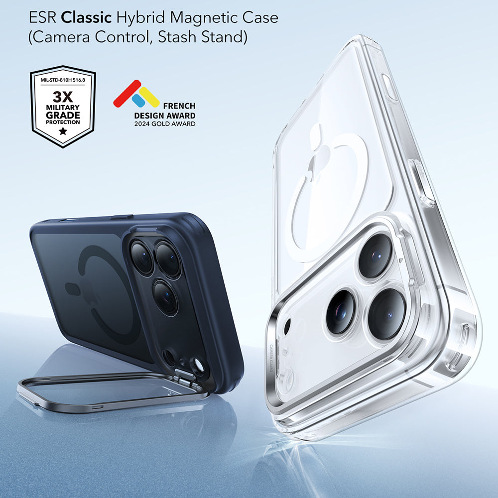 MagSafe Hülle für Apple iPhone 17 Pro Max, ESR, Classic Hybrid Kickstand, Satinblau