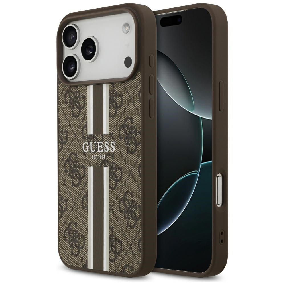 MagSafe Hülle für Apple iPhone 17 Pro Max, Guess, 4G Printed Stripes, Braun