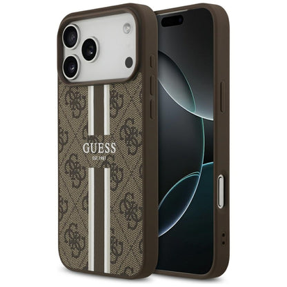 MagSafe Hülle für Apple iPhone 17 Pro Max, Guess, 4G Printed Stripes, Braun