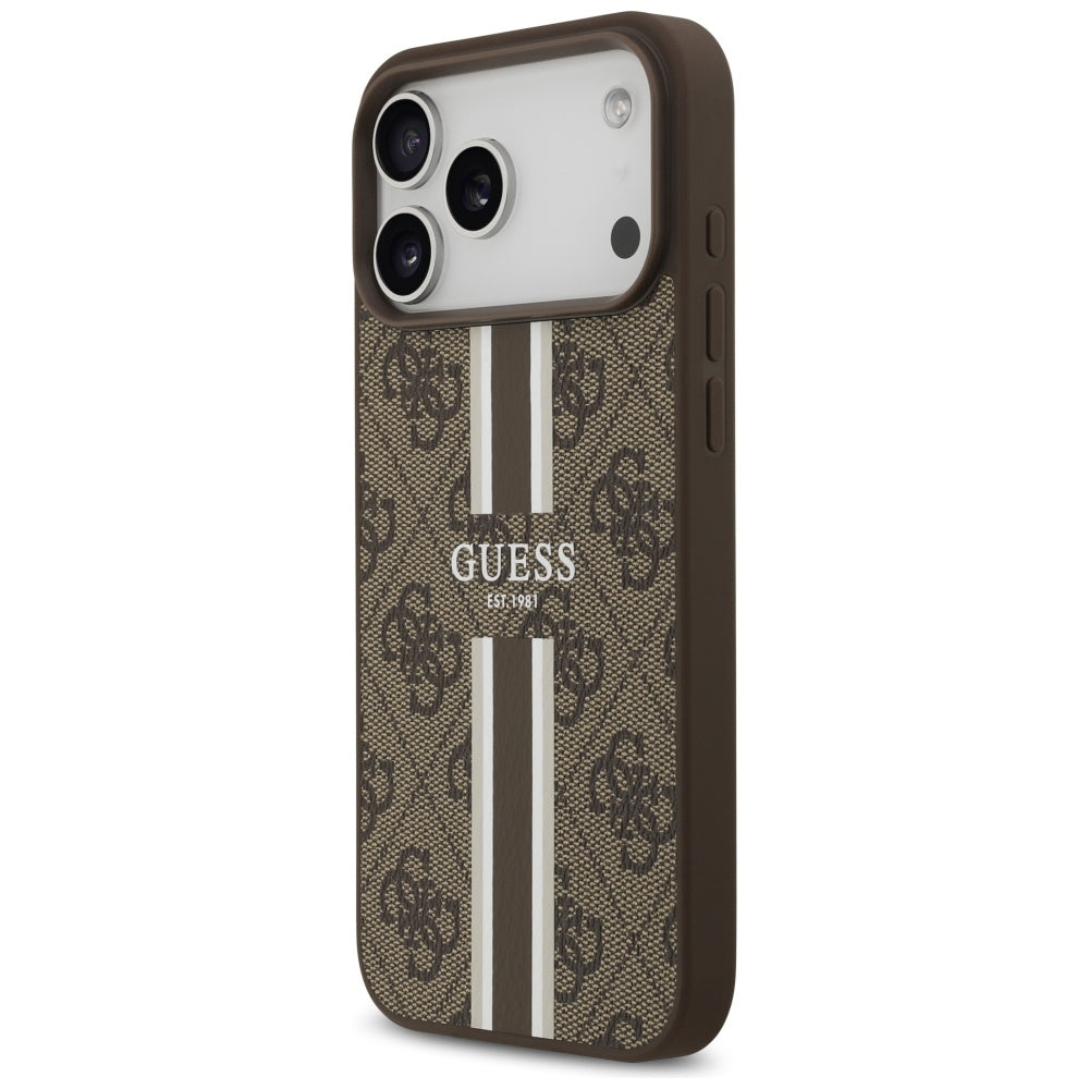 MagSafe Hülle für Apple iPhone 17 Pro Max, Guess, 4G Printed Stripes, Braun