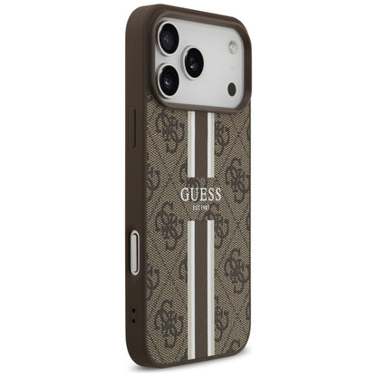 MagSafe Hülle für Apple iPhone 17 Pro Max, Guess, 4G Printed Stripes, Braun