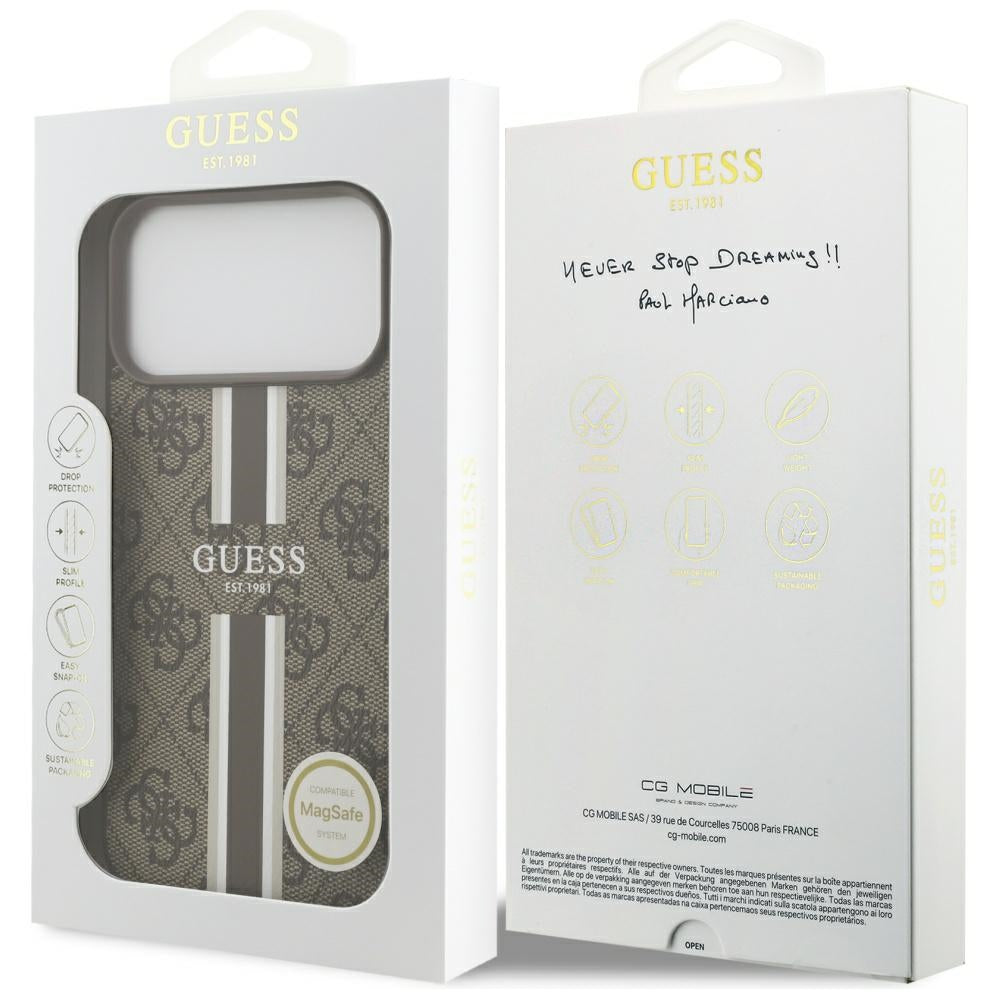 MagSafe Hülle für Apple iPhone 17 Pro Max, Guess, 4G Printed Stripes, Braun