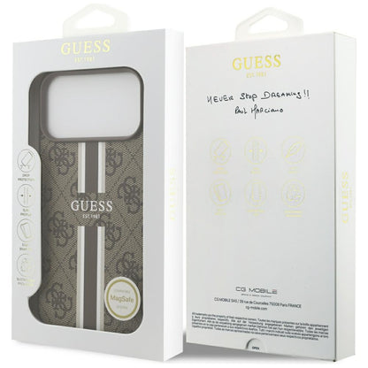 MagSafe Hülle für Apple iPhone 17 Pro Max, Guess, 4G Printed Stripes, Braun