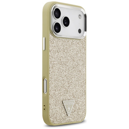 MagSafe Hülle für Apple iPhone 17 Pro Max, Guess, Glitter Triangle Logo, Gold