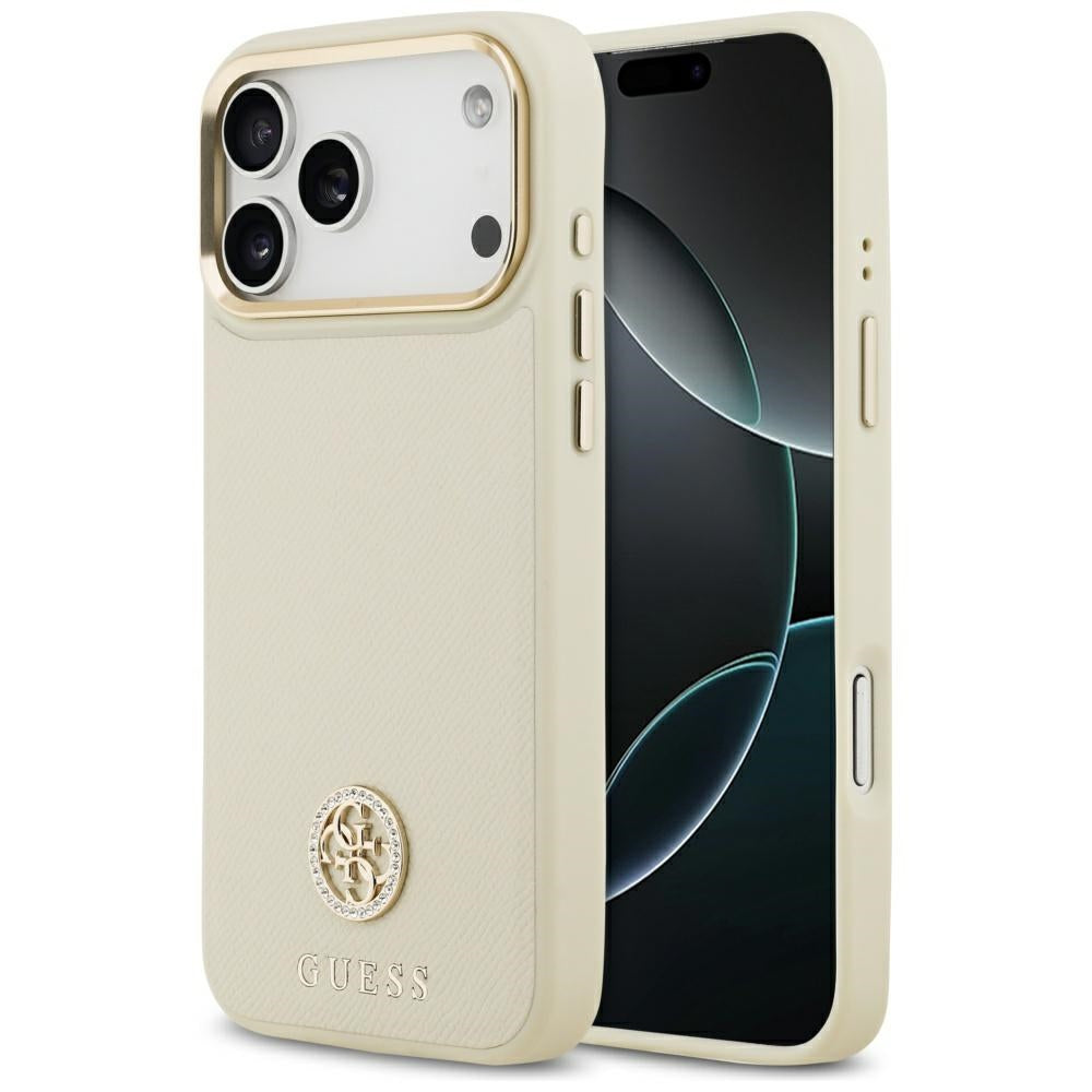 MagSafe Hülle für Apple iPhone 17 Pro Max, Guess, Grained Strass Logo, Beige