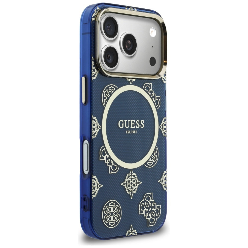 MagSafe Hülle für Apple iPhone 17 Pro Max, Guess, IML Peony Dot, Blau