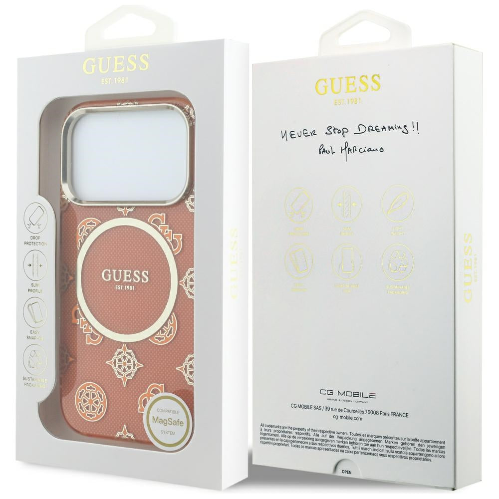 MagSafe Hülle für Apple iPhone 17 Pro Max, Guess, IML Peony Dot, Orange