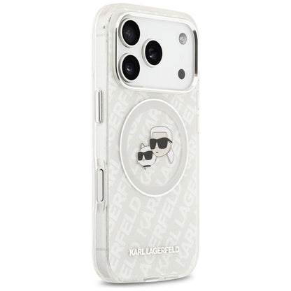 MagSafe Hülle für Apple iPhone 17 Pro Max, Karl Lagerfeld, Glitter Karl & Choupette Head, Weiß