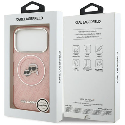 MagSafe Case for Apple iPhone 17 Pro Max, Karl Lagerfeld, Glitter Karl & Choupette Head, Pink