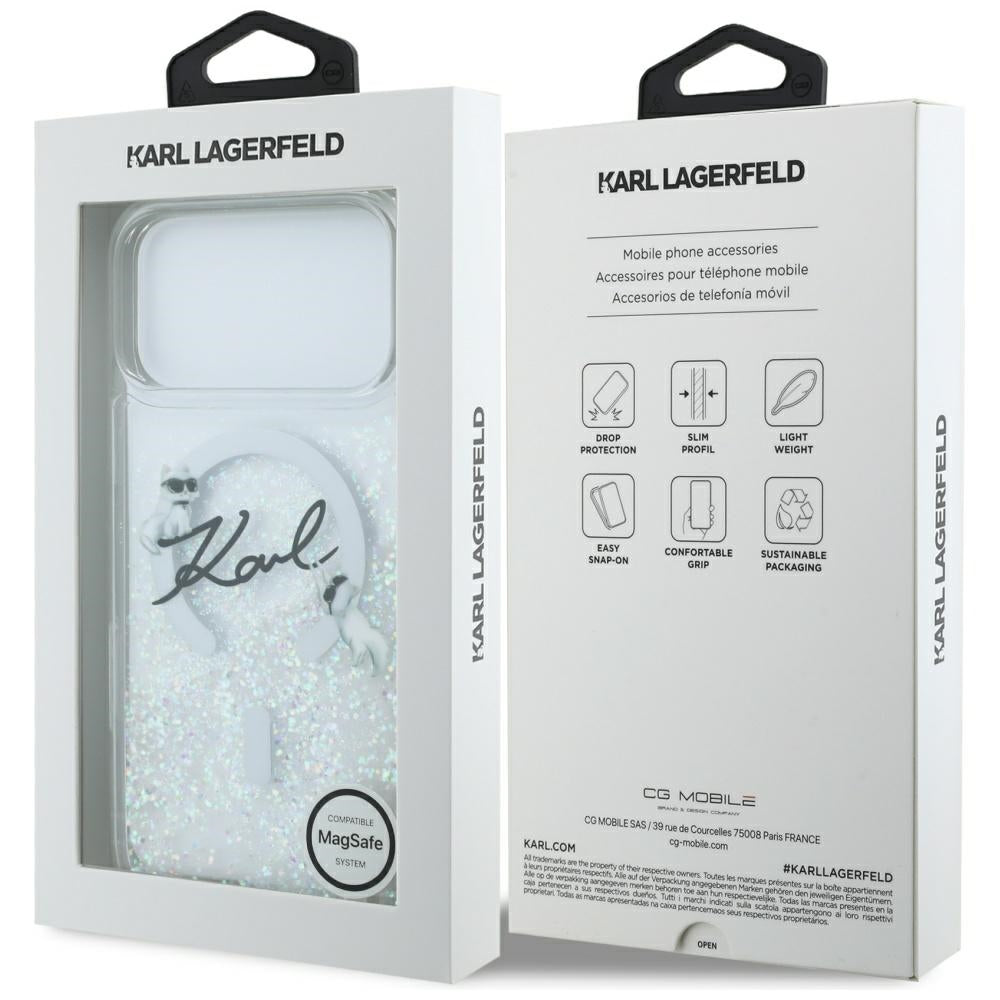 MagSafe Case for Apple iPhone 17 Pro Max, Karl Lagerfeld, Glitter Karl Script Logo, Transparent
