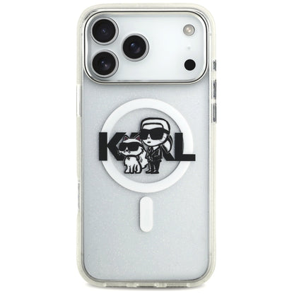MagSafe Hülle für Apple iPhone 17 Pro Max, Karl Lagerfeld, IML Sketch Logo Glitter Karl & Choupette, Transparent