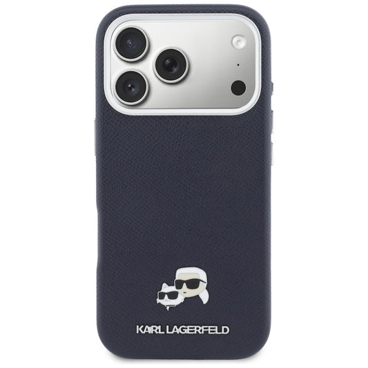 MagSafe Hülle für Apple iPhone 17 Pro Max, Karl Lagerfeld, Saffiano Karl & Choupette Pins, Blau