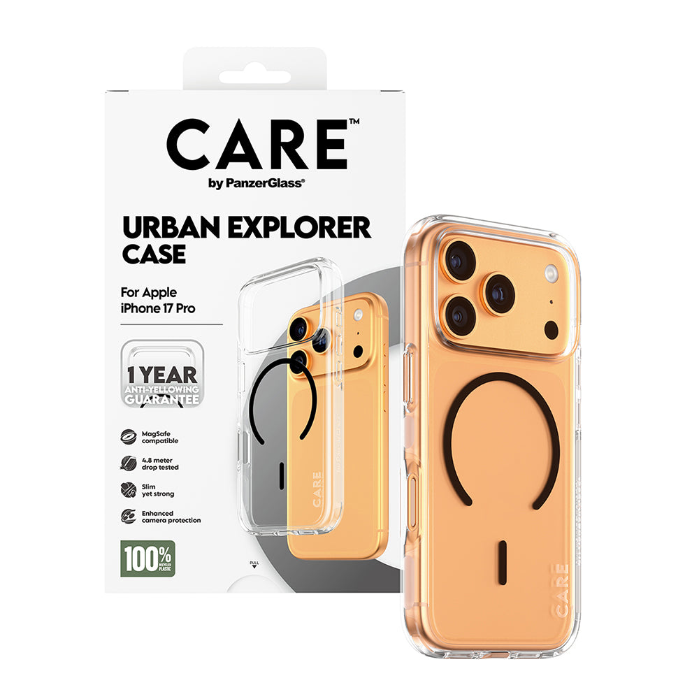 MagSafe Hülle für Apple iPhone 17 Pro Max, PanzerGlass, Care Urban Explorer, Schwarz Transparent