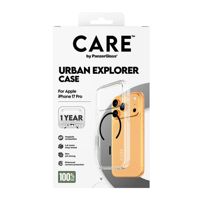 MagSafe Hülle für Apple iPhone 17 Pro Max, PanzerGlass, Care Urban Explorer, Schwarz Transparent